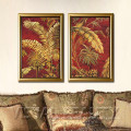 Décor de maison en gros Modern Abstract Gloden Leaf Metal Wall Art